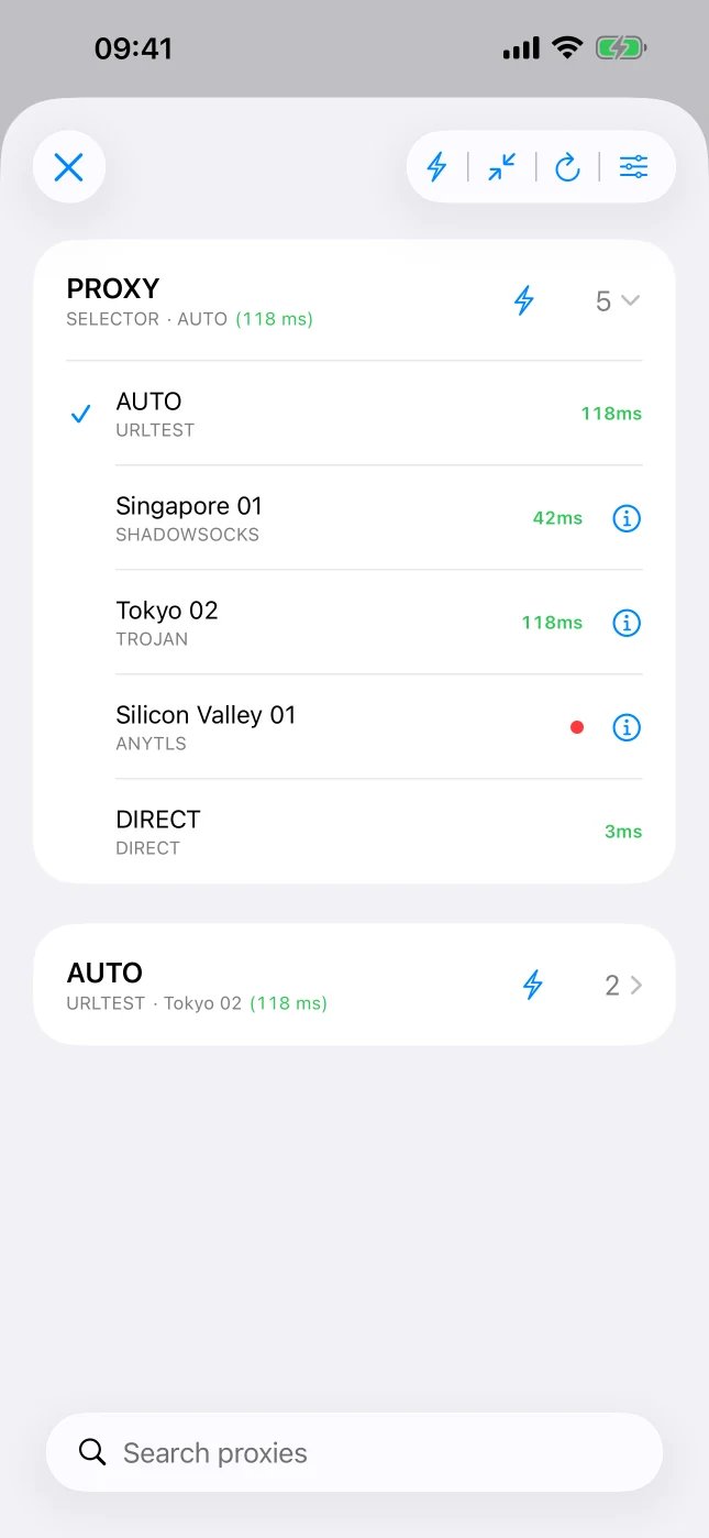 iPhone · Proxies and policy groups